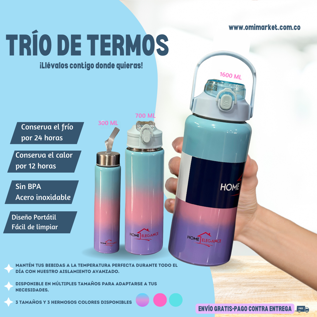 Pack por 3 termos en acero inoxidable: Mantén tus bebidas en la temperatura perfecta! 🥤🧊
