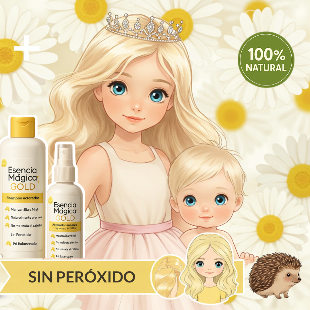 Gold Esencia Aclaradora Kids: Shampoo y Tónico. Brillos Naturales con Manzanilla y Miel