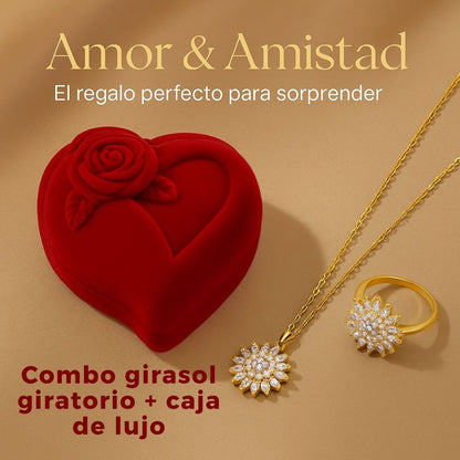 Amor que florece 🎁: Combo collar + anillo girasol giratorio (caja de lujo)