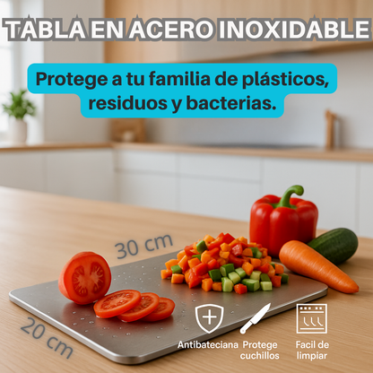 Tabla de Corte en Acero Inoxidable Antibacteriana – Higiene, Durabilidad