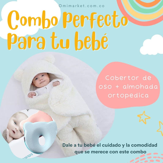 Combo para el descanso de tu bebé: Cobertor acolchado + Almohada ortopédica 👶🏽🍼
