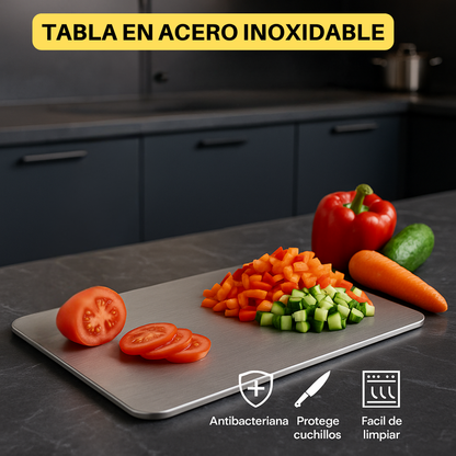 Tabla de Corte en Acero Inoxidable Antibacteriana – Higiene, Durabilidad