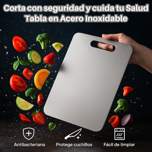 Tabla de Corte en Acero Inoxidable Antibacteriana – Higiene, Durabilidad