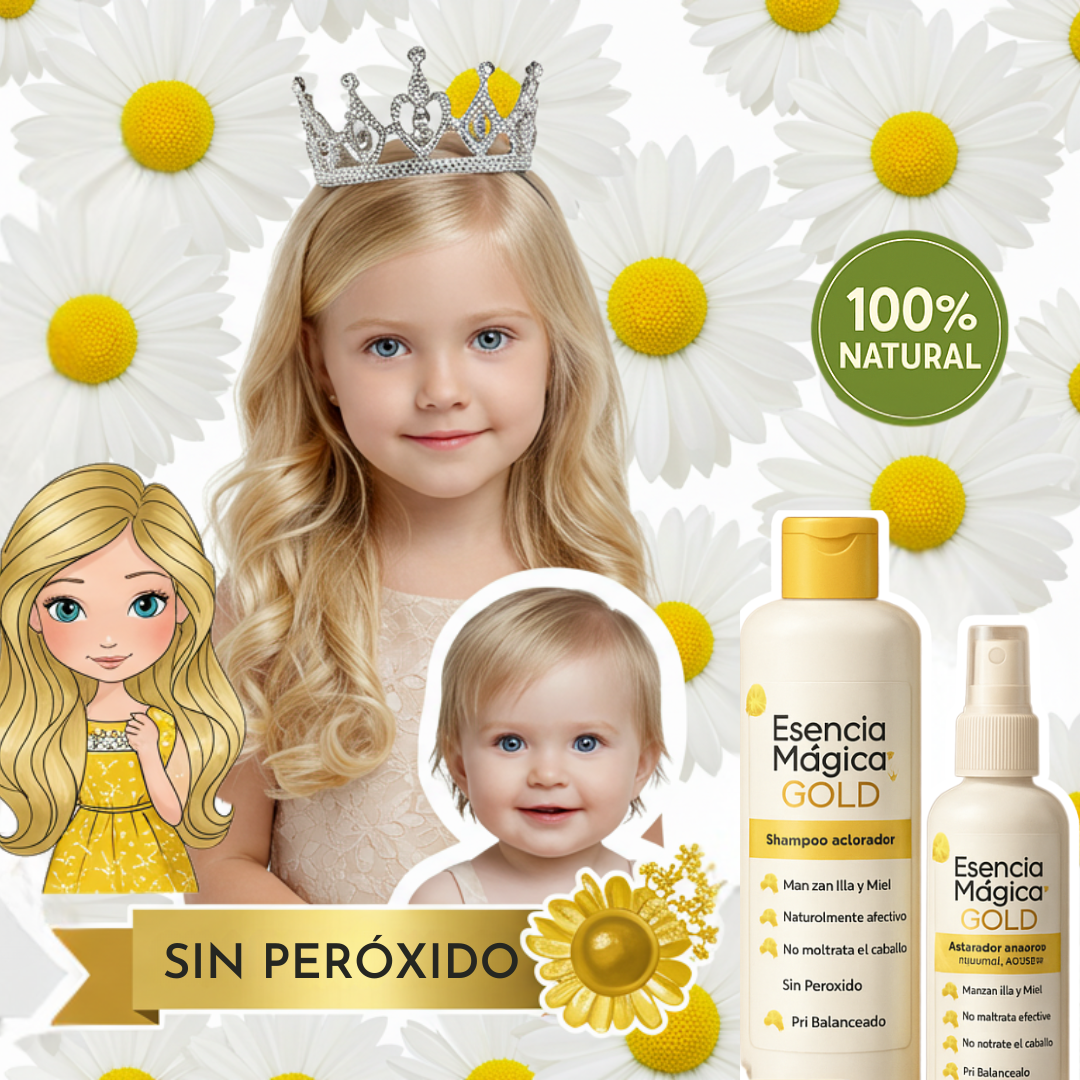 Gold Esencia Aclaradora Kids: Shampoo y Tónico. Brillos Naturales con Manzanilla y Miel