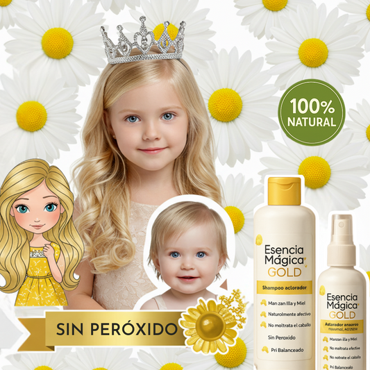 Gold Esencia Aclaradora Kids: Shampoo y Tónico. Brillos Naturales con Manzanilla y Miel
