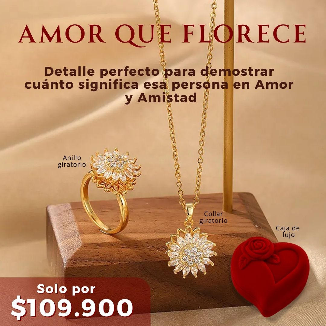 Amor que florece 🎁: Combo collar + anillo girasol giratorio (caja de lujo)