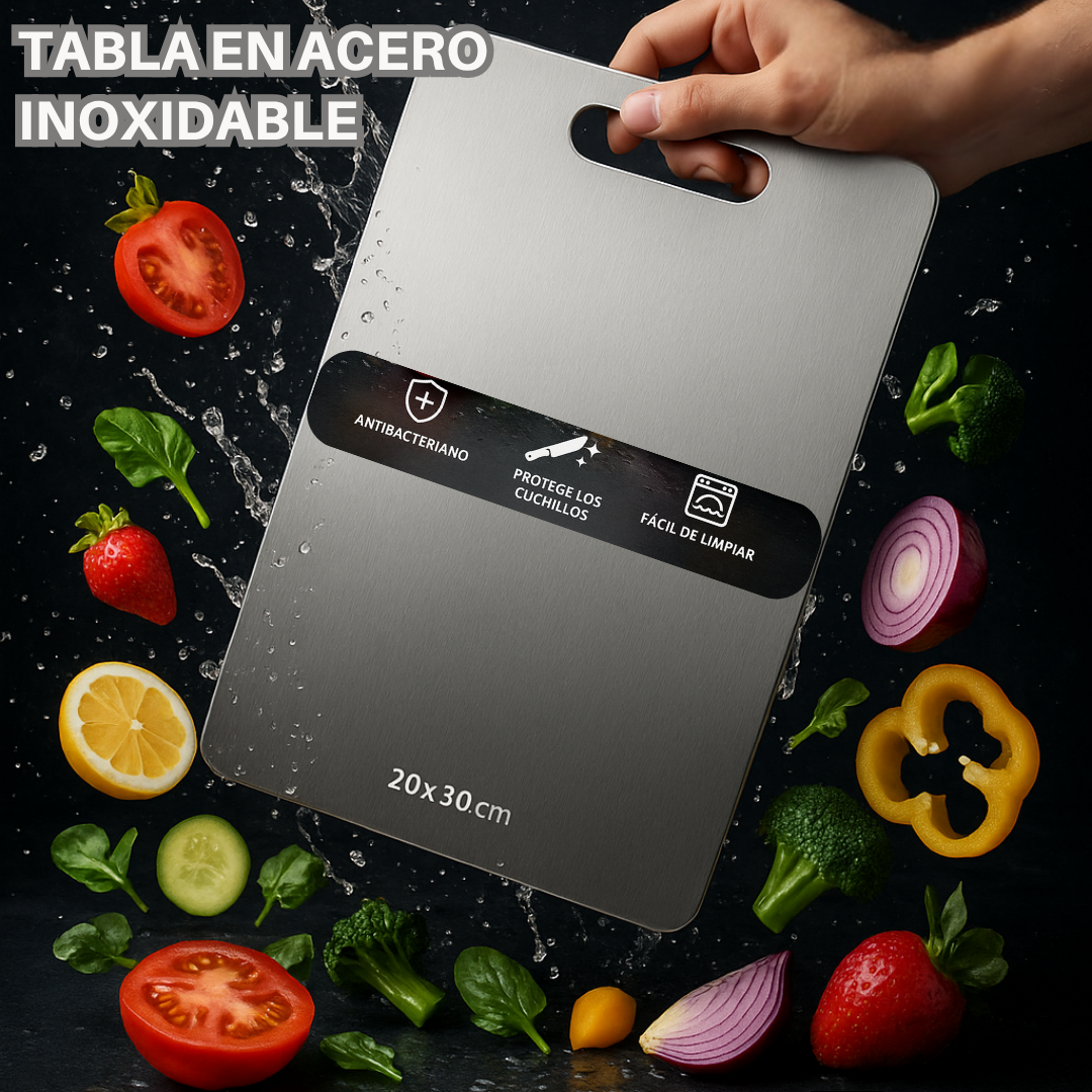 Tabla de Corte en Acero Inoxidable Antibacteriana – Higiene, Durabilidad
