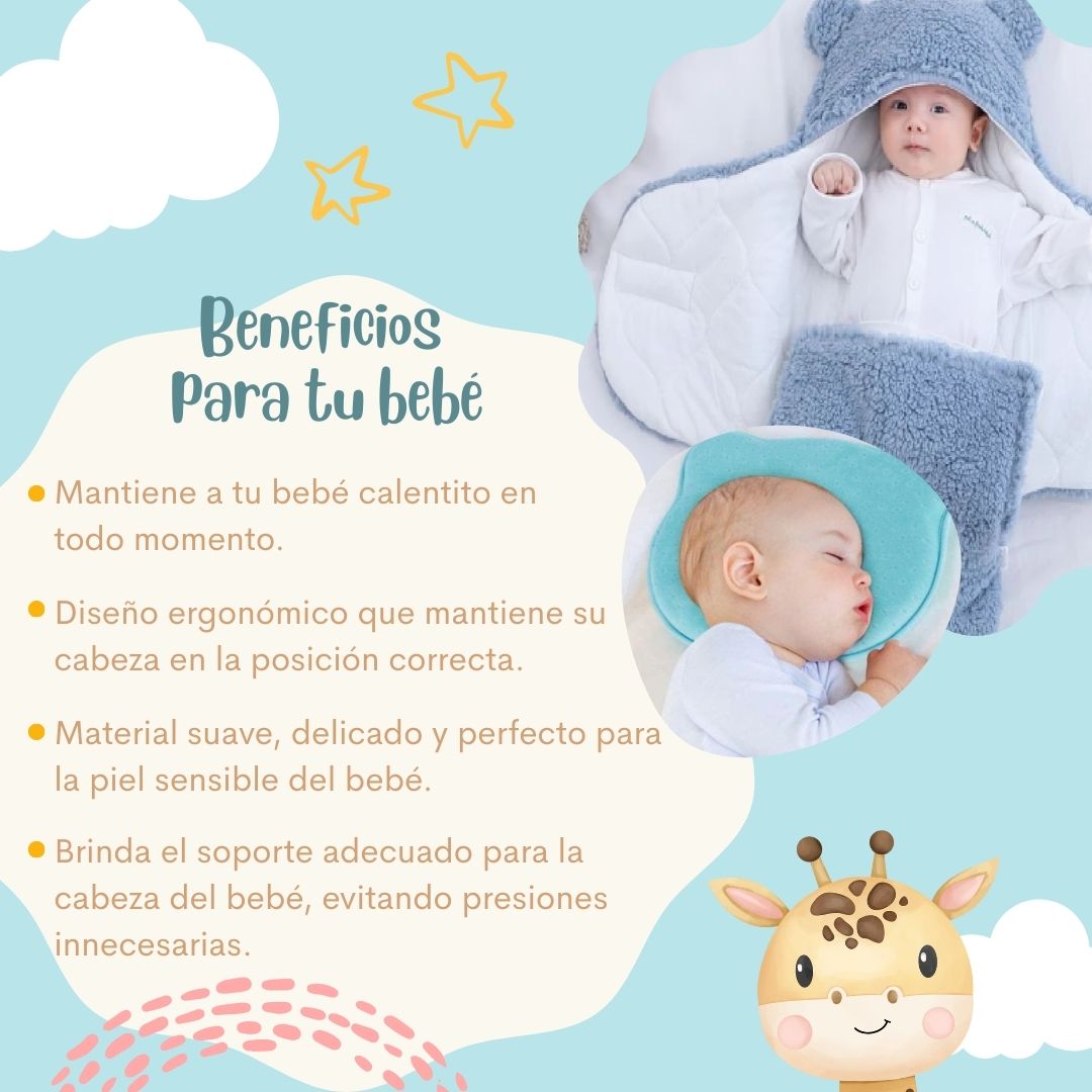 Combo para el descanso de tu bebé: Cobertor acolchado + Almohada ortopédica 👶🏽🍼