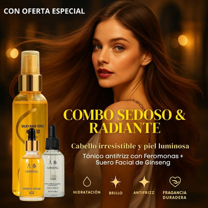 Combo Sedoso & Radiante: Tónico anti frizz con Feromonas + Suero Facial de Ginseng✨
