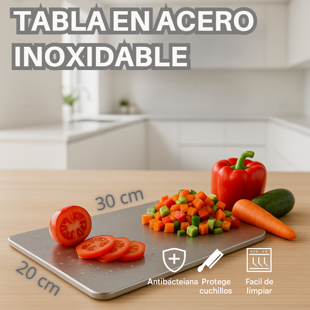 Tabla de Corte en Acero Inoxidable Antibacteriana – Higiene, Durabilidad