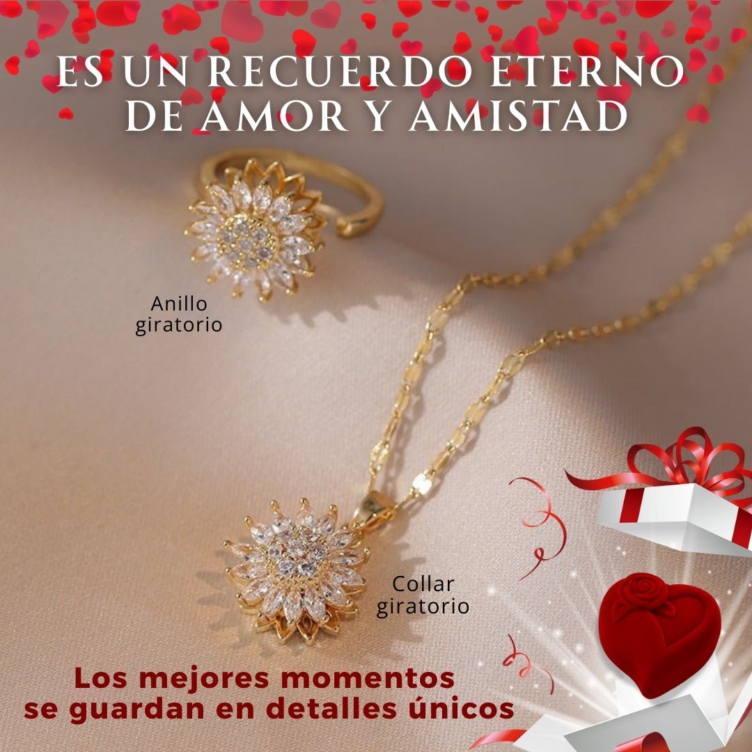 Amor que florece 🎁: Combo collar + anillo girasol giratorio (caja de lujo)