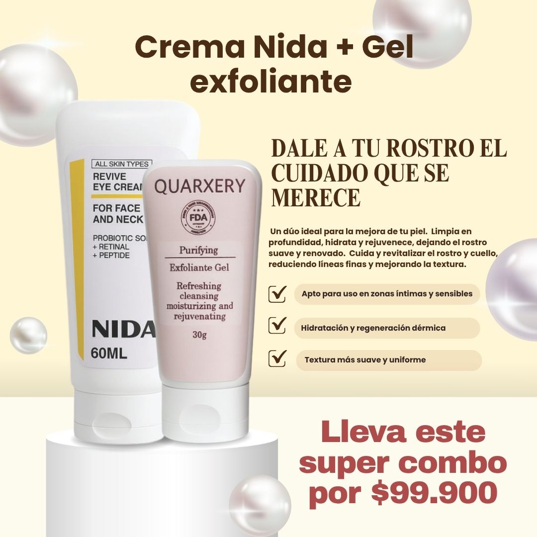 Combo belleza total: Crema NIDA + Gel exfoliante ✨