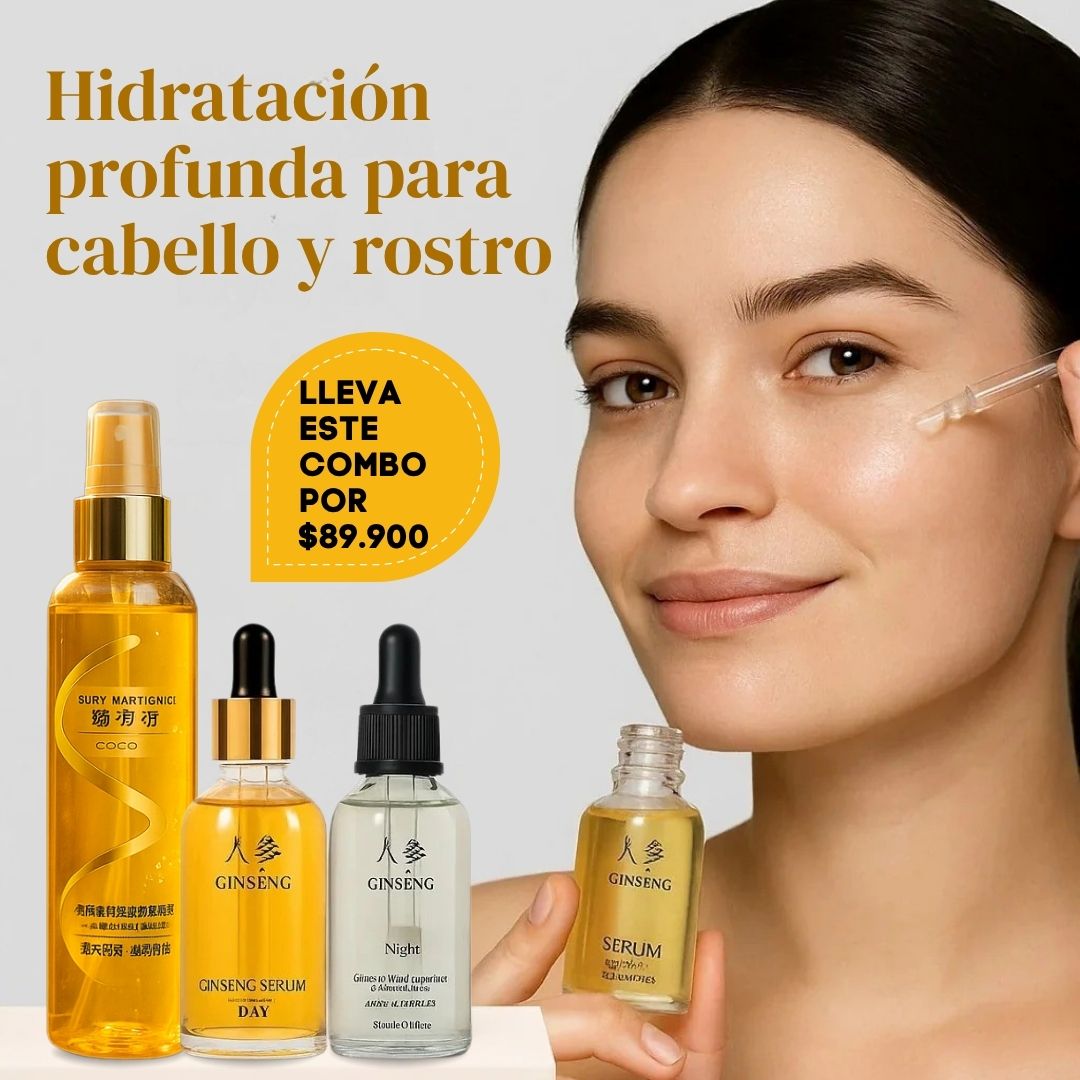 Combo Sedoso & Radiante: Tónico anti frizz con Feromonas + Suero Facial de Ginseng✨