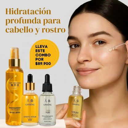 Combo Sedoso & Radiante: Tónico anti frizz con Feromonas + Suero Facial de Ginseng✨
