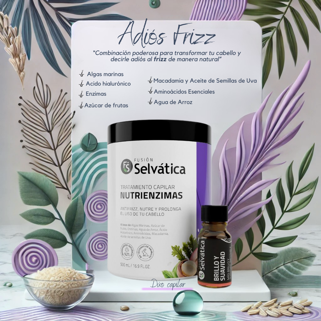 Dúo capilar: Adiós Frizz, de Fusión selvática🌿Tratamiento + Ampolleta