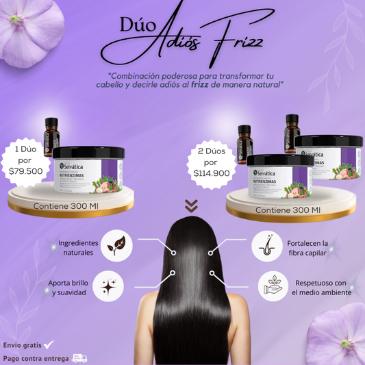 Dúo capilar: Adiós Frizz, de Fusión selvática🌿Tratamiento + Ampolleta