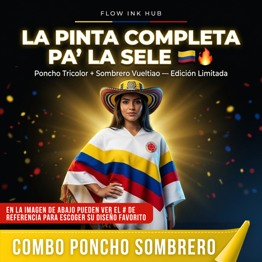 Combo Tricolor: Poncho y Sombrero - ¡Vibrante estilo colombiano!