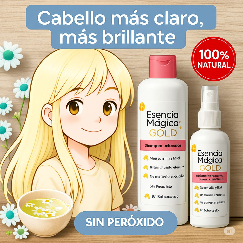 Gold Esencia Aclaradora Kids: Shampoo y Tónico. Brillos Naturales con Manzanilla y Miel