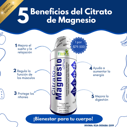 .Citrato De Magnesio: Bienestar físico y metabólico (Original de Fitovit)