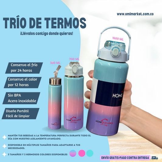 Pack por 3 termos en acero inoxidable: Mantén tus bebidas en la temperatura perfecta! 🥤🧊