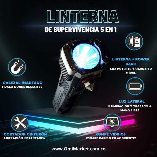 Linterna Táctica de Emergencia 5 en 1 - Kit de Supervivencia para Carro